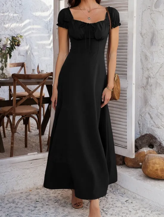 Women's Long Dress Maxi Dress White Dress Casual Dress Swing Dress Summer Dress Fashion Modern Elegant Dress Daily Date Weekend Regular Fit Plain Short Sleeve Square Neck Black White Yellow Navy Blue Women White Dresses
