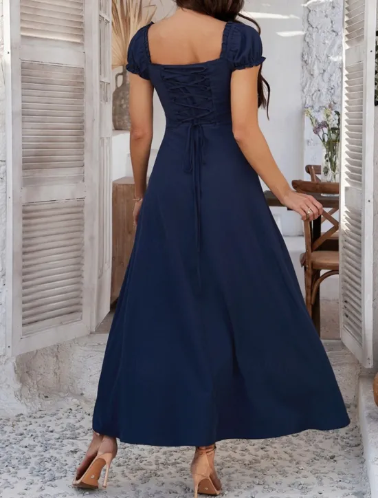 Women's Long Dress Maxi Dress White Dress Casual Dress Swing Dress Summer Dress Fashion Modern Elegant Dress Daily Date Weekend Regular Fit Plain Short Sleeve Square Neck Black White Yellow Navy Blue Women White Dresses