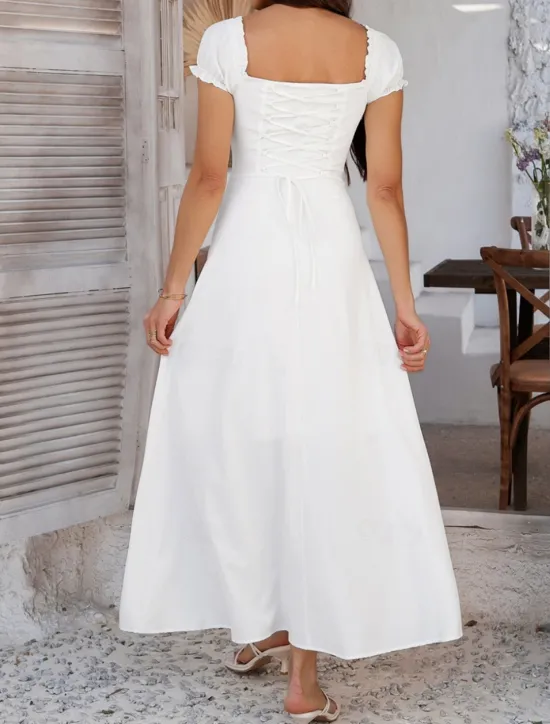 Women's Long Dress Maxi Dress White Dress Casual Dress Swing Dress Summer Dress Fashion Modern Elegant Dress Daily Date Weekend Regular Fit Plain Short Sleeve Square Neck Black White Yellow Navy Blue Women White Dresses