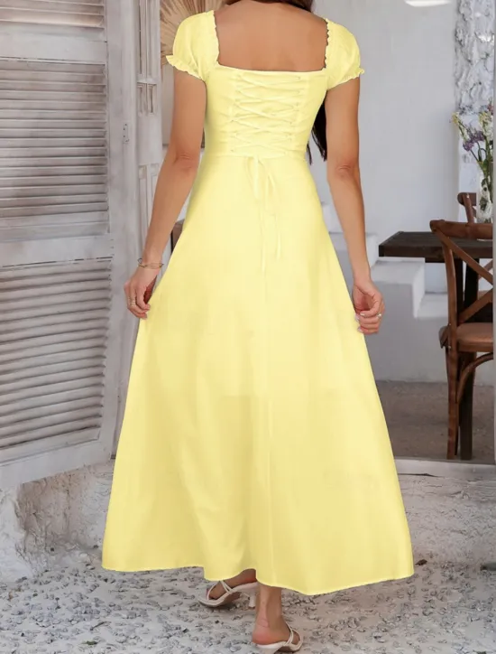 Women's Long Dress Maxi Dress White Dress Casual Dress Swing Dress Summer Dress Fashion Modern Elegant Dress Daily Date Weekend Regular Fit Plain Short Sleeve Square Neck Black White Yellow Navy Blue Women White Dresses