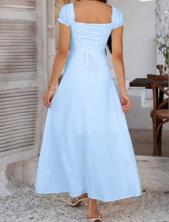 Women's Long Dress Maxi Dress White Dress Casual Dress Swing Dress Summer Dress Fashion Modern Elegant Dress Daily Date Weekend Regular Fit Plain Short Sleeve Square Neck Black White Yellow Navy Blue Women White Dresses