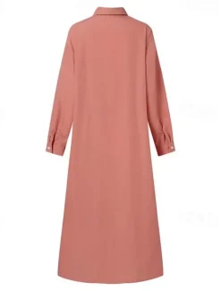 Outlet Women's Long Dress Maxi Dress Linen-Inspired Dresses Shirt Dress Casual Dress Stylish Casual Vacation Daily Date Regular Fit Plain Long Sleeve Lapel Red Khaki Dark Blue Summer Spring Women Dresses