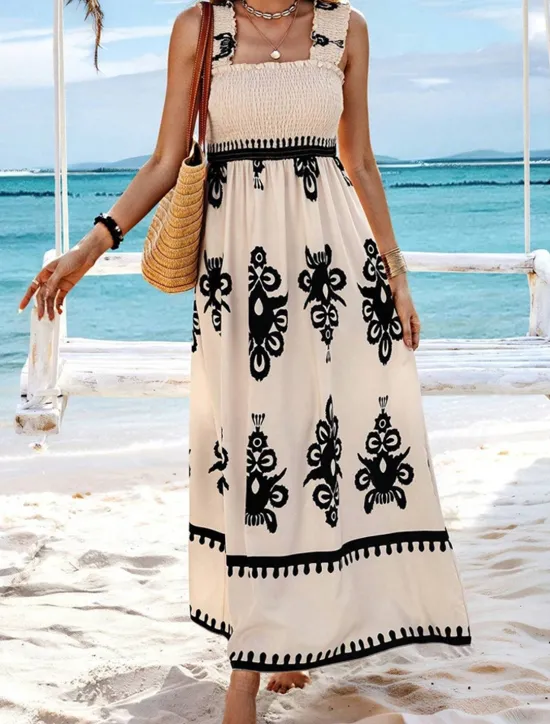 Discount Women's Long Dress Maxi Dress Casual Dress A Line Dress Summer Dress Boho Dress Bohemia Hawaiian Stylish Vacation Daily Date Regular Fit Graphic Sleeveless Square Neck Black Pink Red Green Summer Women Spring Dresses|Floral Dresses