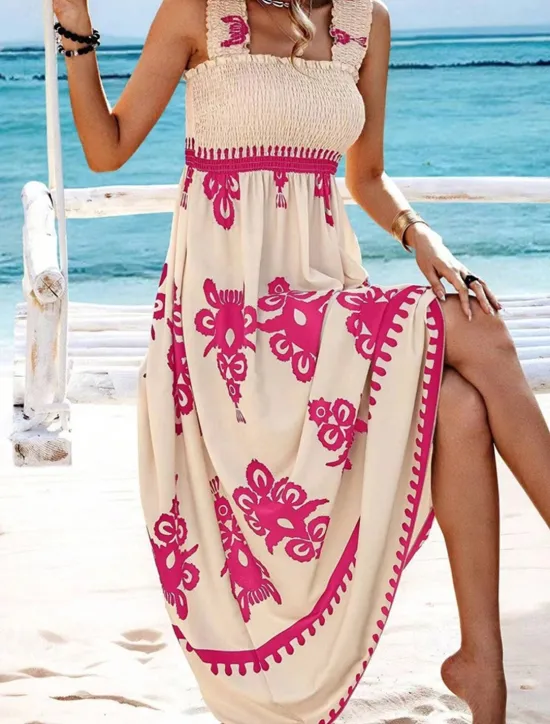 Discount Women's Long Dress Maxi Dress Casual Dress A Line Dress Summer Dress Boho Dress Bohemia Hawaiian Stylish Vacation Daily Date Regular Fit Graphic Sleeveless Square Neck Black Pink Red Green Summer Women Spring Dresses|Floral Dresses