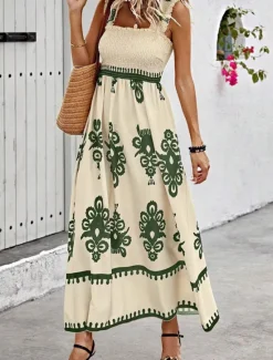 Discount Women's Long Dress Maxi Dress Casual Dress A Line Dress Summer Dress Boho Dress Bohemia Hawaiian Stylish Vacation Daily Date Regular Fit Graphic Sleeveless Square Neck Black Pink Red Green Summer Women Spring Dresses|Floral Dresses