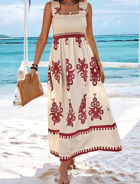 Discount Women's Long Dress Maxi Dress Casual Dress A Line Dress Summer Dress Boho Dress Bohemia Hawaiian Stylish Vacation Daily Date Regular Fit Graphic Sleeveless Square Neck Black Pink Red Green Summer Women Spring Dresses|Floral Dresses