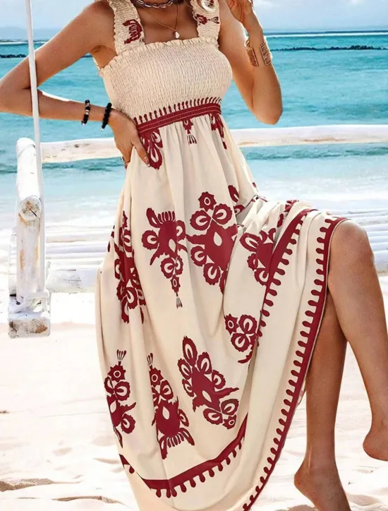 Discount Women's Long Dress Maxi Dress Casual Dress A Line Dress Summer Dress Boho Dress Bohemia Hawaiian Stylish Vacation Daily Date Regular Fit Graphic Sleeveless Square Neck Black Pink Red Green Summer Women Spring Dresses|Floral Dresses
