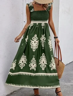 Discount Women's Long Dress Maxi Dress Casual Dress A Line Dress Summer Dress Boho Dress Bohemia Hawaiian Stylish Vacation Daily Date Regular Fit Graphic Sleeveless Square Neck Black Pink Red Green Summer Women Spring Dresses|Floral Dresses