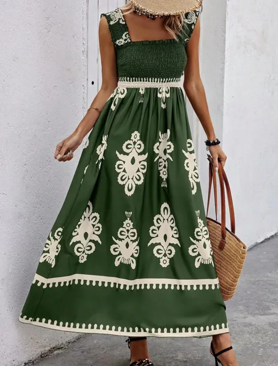 Discount Women's Long Dress Maxi Dress Casual Dress A Line Dress Summer Dress Boho Dress Bohemia Hawaiian Stylish Vacation Daily Date Regular Fit Graphic Sleeveless Square Neck Black Pink Red Green Summer Women Spring Dresses|Floral Dresses