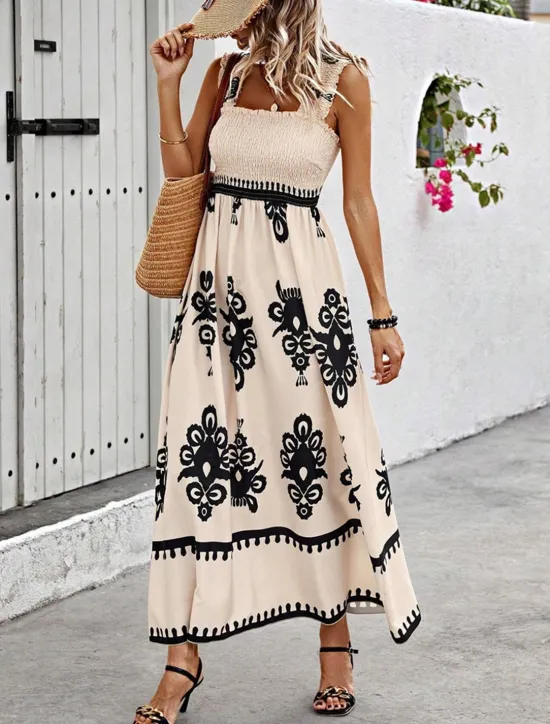 Discount Women's Long Dress Maxi Dress Casual Dress A Line Dress Summer Dress Boho Dress Bohemia Hawaiian Stylish Vacation Daily Date Regular Fit Graphic Sleeveless Square Neck Black Pink Red Green Summer Women Spring Dresses|Floral Dresses