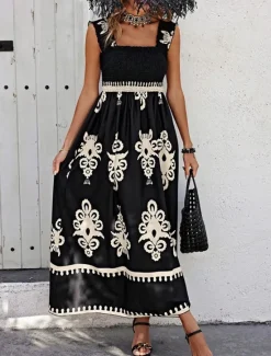 Discount Women's Long Dress Maxi Dress Casual Dress A Line Dress Summer Dress Boho Dress Bohemia Hawaiian Stylish Vacation Daily Date Regular Fit Graphic Sleeveless Square Neck Black Pink Red Green Summer Women Spring Dresses|Floral Dresses