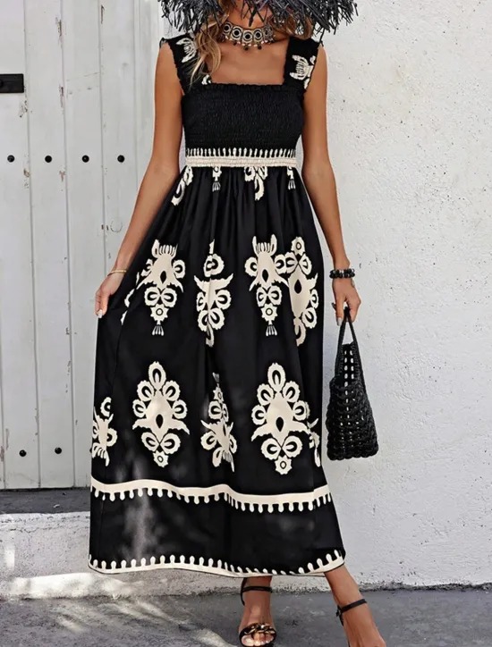 Discount Women's Long Dress Maxi Dress Casual Dress A Line Dress Summer Dress Boho Dress Bohemia Hawaiian Stylish Vacation Daily Date Regular Fit Graphic Sleeveless Square Neck Black Pink Red Green Summer Women Spring Dresses|Floral Dresses