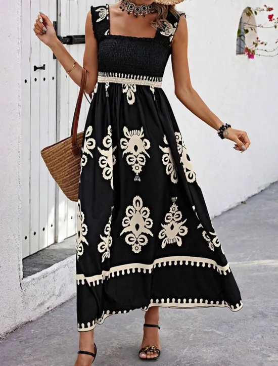 Discount Women's Long Dress Maxi Dress Casual Dress A Line Dress Summer Dress Boho Dress Bohemia Hawaiian Stylish Vacation Daily Date Regular Fit Graphic Sleeveless Square Neck Black Pink Red Green Summer Women Spring Dresses|Floral Dresses