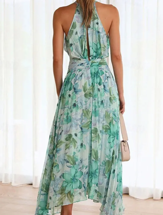 Hot Women's Long Dress Maxi Dress Casual Dress Summer Dress Halter Neck Dress Fashion Outdoor Holiday Date Regular Fit Floral Sleeveless Halter Neck Summer Spring Women Floral Dresses