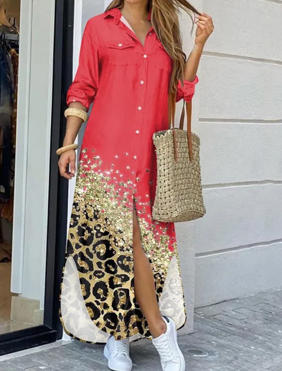 Discount Women's Long Dress Maxi Dress Shirt Dress Casual Dress Summer Dress Stylish Casual Vacation Daily Date Regular Fit Color Block Long Sleeve Lapel Black Yellow Pink Red Summer Spring Women Floral Dresses