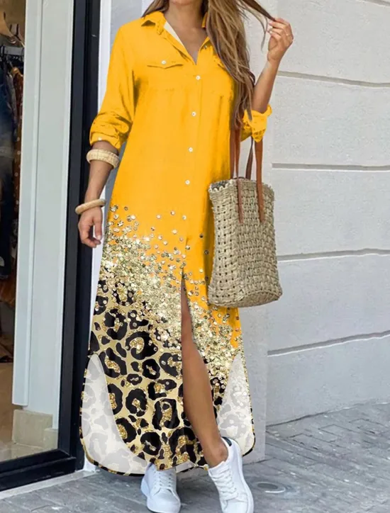 Discount Women's Long Dress Maxi Dress Shirt Dress Casual Dress Summer Dress Stylish Casual Vacation Daily Date Regular Fit Color Block Long Sleeve Lapel Black Yellow Pink Red Summer Spring Women Floral Dresses