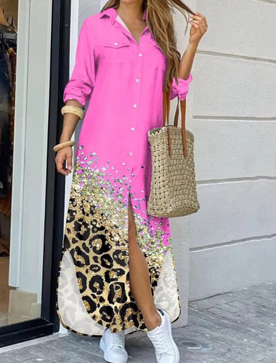 Discount Women's Long Dress Maxi Dress Shirt Dress Casual Dress Summer Dress Stylish Casual Vacation Daily Date Regular Fit Color Block Long Sleeve Lapel Black Yellow Pink Red Summer Spring Women Floral Dresses