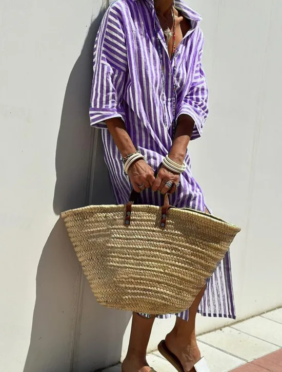New Women's Long Dress Maxi Dress Cotton Linen Dresses Shirt Dress Casual Dress Cotton Linen Dress Stylish Casual Vacation Daily Date Regular Fit Stripe Long Sleeve Lapel Yellow Light Green Red Royal Blue Women Dresses