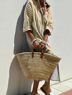 New Women's Long Dress Maxi Dress Cotton Linen Dresses Shirt Dress Casual Dress Cotton Linen Dress Stylish Casual Vacation Daily Date Regular Fit Stripe Long Sleeve Lapel Yellow Light Green Red Royal Blue Women Dresses