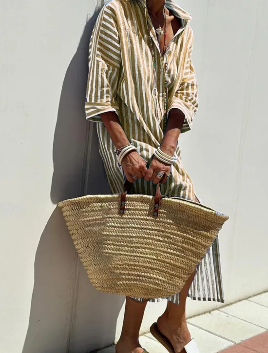 New Women's Long Dress Maxi Dress Cotton Linen Dresses Shirt Dress Casual Dress Cotton Linen Dress Stylish Casual Vacation Daily Date Regular Fit Stripe Long Sleeve Lapel Yellow Light Green Red Royal Blue Women Dresses