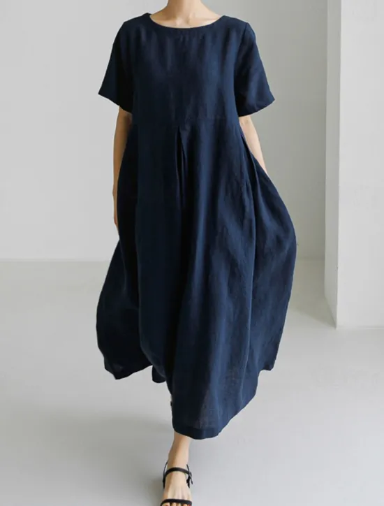 Discount Women's Long Dress Maxi Dress Linen-Inspired Dresses Casual Dress Cotton Linen Dress Stylish Casual Vacation Daily Date Regular Fit Plain Short Sleeve Crew Neck Navy Blue Dark Green Apricot Summer Women Dresses