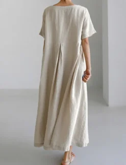 Discount Women's Long Dress Maxi Dress Linen-Inspired Dresses Casual Dress Cotton Linen Dress Stylish Casual Vacation Daily Date Regular Fit Plain Short Sleeve Crew Neck Navy Blue Dark Green Apricot Summer Women Dresses