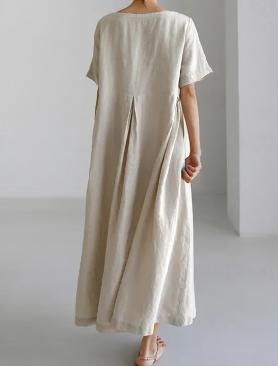 Discount Women's Long Dress Maxi Dress Linen-Inspired Dresses Casual Dress Cotton Linen Dress Stylish Casual Vacation Daily Date Regular Fit Plain Short Sleeve Crew Neck Navy Blue Dark Green Apricot Summer Women Dresses