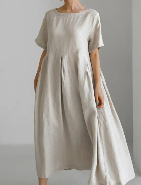 Discount Women's Long Dress Maxi Dress Linen-Inspired Dresses Casual Dress Cotton Linen Dress Stylish Casual Vacation Daily Date Regular Fit Plain Short Sleeve Crew Neck Navy Blue Dark Green Apricot Summer Women Dresses