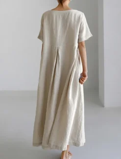 Discount Women's Long Dress Maxi Dress Linen-Inspired Dresses Casual Dress Cotton Linen Dress Stylish Casual Vacation Daily Date Regular Fit Plain Short Sleeve Crew Neck Navy Blue Dark Green Apricot Summer Women Dresses