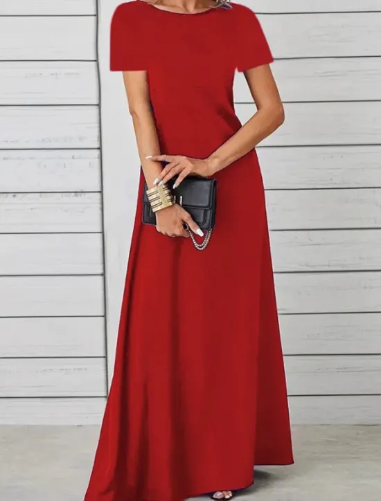 Discount Women's Long Dress Maxi Dress Casual Dress Swing Dress Fashion Outdoor Party Holiday Regular Fit Plain Short Sleeve Crew Neck Black Red Blue Summer Women Work Dresses