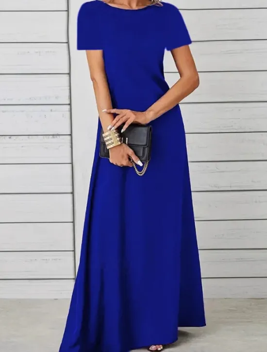 Discount Women's Long Dress Maxi Dress Casual Dress Swing Dress Fashion Outdoor Party Holiday Regular Fit Plain Short Sleeve Crew Neck Black Red Blue Summer Women Work Dresses