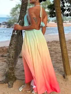 Clearance Women's Long Dress Maxi Dress Slip Dress Fashion Modern Outdoor Holiday Going out Regular Fit Color Gradient Sleeveless Spaghetti Strap Summer Women Sundresses