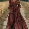 Sale Women's Long Dress Maxi Dress Casual Dress Swing Dress Summer Dress Boho Dress Vintage Vacation Daily Holiday Regular Fit Leopard Long Sleeve V Neck Fuchsia Summer Women Floral Dresses