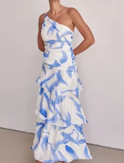 Clearance Women's Long Dress Maxi Dress Floral Dress Print Dress Fashion Modern Outdoor Vacation Holiday Regular Fit Flower Sleeveless One Shoulder Pink Blue Light Purple Light Blue Summer Women Floral Dresses