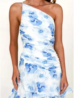 Clearance Women's Long Dress Maxi Dress Floral Dress Print Dress Fashion Modern Outdoor Vacation Holiday Regular Fit Flower Sleeveless One Shoulder Pink Blue Light Purple Light Blue Summer Women Floral Dresses