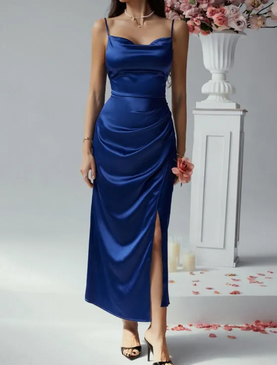 Women's Long Dress Maxi Dress Prom Dress Party Dress Satin Dress Elegant Mature Elegant Dress Wedding Party Wedding Guest Regular Fit Plain Sleeveless Spaghetti Strap Black Champagne Pink Blue Summer Women Sundresses