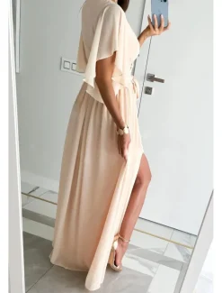 Discount Women's Long Dress Maxi Dress Formal Dress Fashion Flare Cuff Sleeve Party Date Regular Fit Plain Short Sleeve V Neck Black Red Blue Khaki Summer Women White Dresses