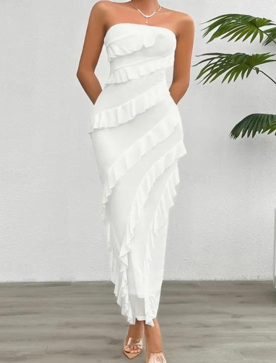Sale Women's Long Dress Maxi Dress White Dress Prom Dress Party Dress Cocktail Dress Fashion Modern Festival Dress Wedding Party Special Occasion Regular Fit Plain Sleeveless Strapless White Pink Blue Women White Dresses