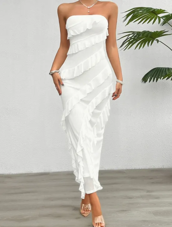 Sale Women's Long Dress Maxi Dress White Dress Prom Dress Party Dress Cocktail Dress Fashion Modern Festival Dress Wedding Party Special Occasion Regular Fit Plain Sleeveless Strapless White Pink Blue Women White Dresses