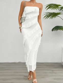 Sale Women's Long Dress Maxi Dress White Dress Prom Dress Party Dress Cocktail Dress Fashion Modern Festival Dress Wedding Party Special Occasion Regular Fit Plain Sleeveless Strapless White Pink Blue Women White Dresses