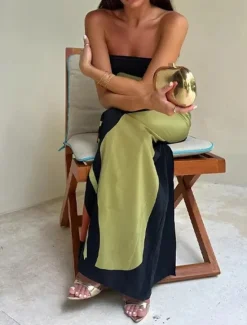Sale Women's Long Dress Maxi Dress Cocktail Dress Print Dress Fashion Modern Vacation Holiday Tea Party Regular Fit Color Block Sleeveless Strapless Summer Women Work Dresses