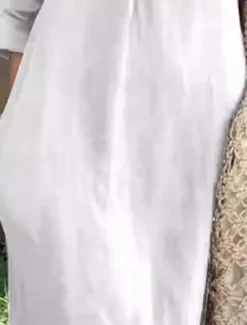 Online Women's Long Dress Maxi Dress Linen-Inspired Dresses Elegant Regular Fit Half Sleeve V Neck Black White Summer Spring Women Dresses