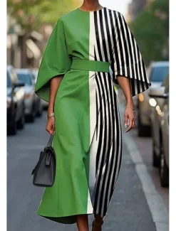 Clearance Women's Long Dress Maxi Dress Casual Dress Summer Dress Fashion Modern Daily Date Weekend Regular Fit Geometric 3/4 Length Sleeve Crew Neck Black Yellow Light Green Pink Summer Women Floral Dresses