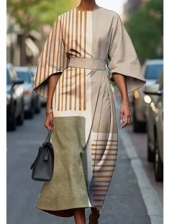 Clearance Women's Long Dress Maxi Dress Casual Dress Summer Dress Fashion Modern Daily Date Weekend Regular Fit Geometric 3/4 Length Sleeve Crew Neck Black Yellow Light Green Pink Summer Women Floral Dresses