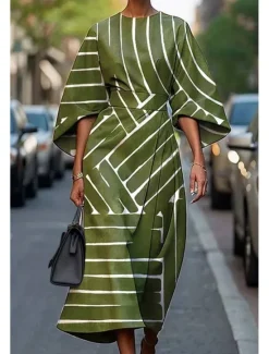 Clearance Women's Long Dress Maxi Dress Casual Dress Summer Dress Fashion Modern Daily Date Weekend Regular Fit Geometric 3/4 Length Sleeve Crew Neck Black Yellow Light Green Pink Summer Women Floral Dresses