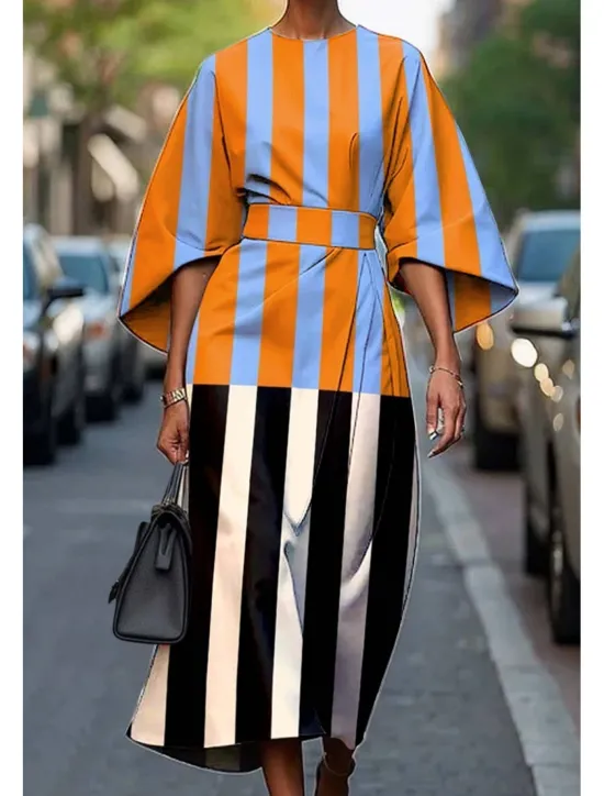 Clearance Women's Long Dress Maxi Dress Casual Dress Summer Dress Fashion Modern Daily Date Weekend Regular Fit Geometric 3/4 Length Sleeve Crew Neck Black Yellow Light Green Pink Summer Women Floral Dresses
