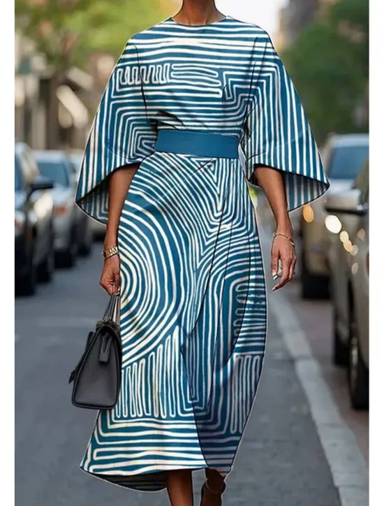 Clearance Women's Long Dress Maxi Dress Casual Dress Summer Dress Fashion Modern Daily Date Weekend Regular Fit Geometric 3/4 Length Sleeve Crew Neck Black Yellow Light Green Pink Summer Women Floral Dresses