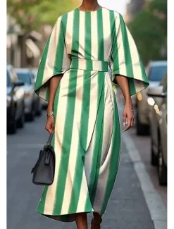 Clearance Women's Long Dress Maxi Dress Casual Dress Summer Dress Fashion Modern Daily Date Weekend Regular Fit Geometric 3/4 Length Sleeve Crew Neck Black Yellow Light Green Pink Summer Women Floral Dresses