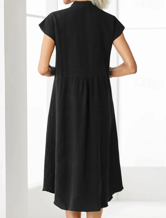 Sale Women's Long Dress Maxi Dress Linen-Inspired Dresses Shirt Dress Casual Dress Cotton Linen Dress Stylish Casual Vacation Daily Date Regular Fit Plain Short Sleeve Stand Collar Black White Gray Summer Women Dresses