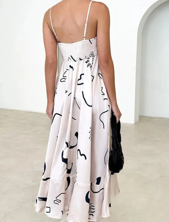Online Women's Long Dress Maxi Dress Casual Dress Maxi Dress Summer Dress Slip Dress Stylish Casual Vacation Daily Date Regular Fit Geometric Sleeveless Strap Navy Blue Khaki Apricot Summer Spring Women Spring Dresses